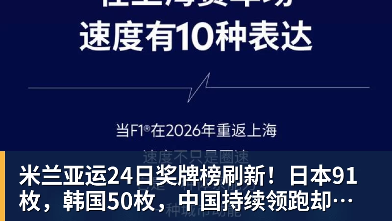 米兰亚运24日奖牌榜刷新！日本91枚，韩国50枚，中国持续领跑却有遗憾